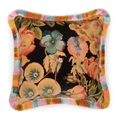 AMATORIA Medium Fringe Velvet Cushion - Noir