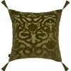 ANACONDA Large Tassel Cut-Velvet Cushion - Olive Green