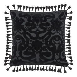 ANACONDA Large Tassel Cut-Velvet Cushion - Noir