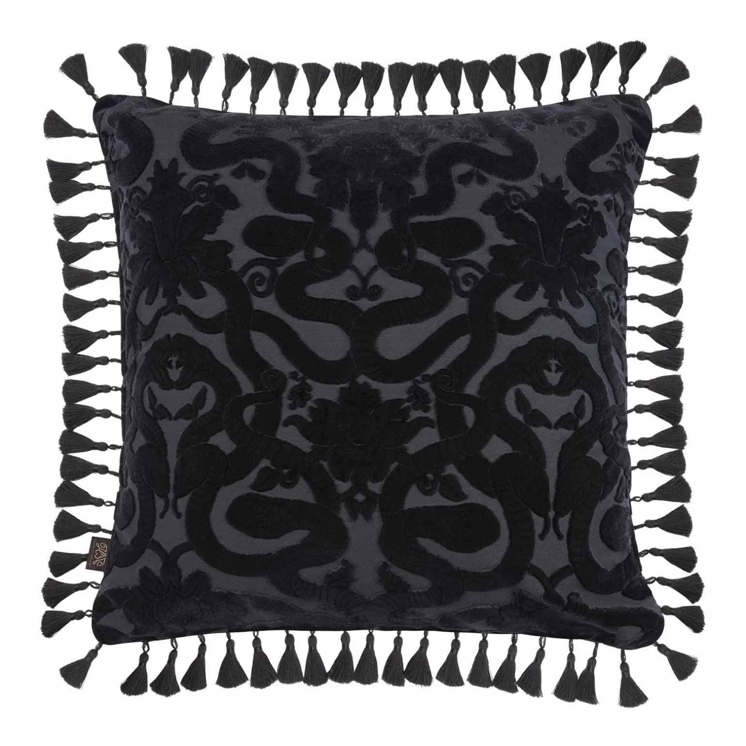 ANACONDA Large Tassel Cut-Velvet Cushion - Noir