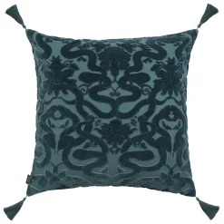 ANACONDA Large Tassel Cut-Velvet Cushion - Petrol