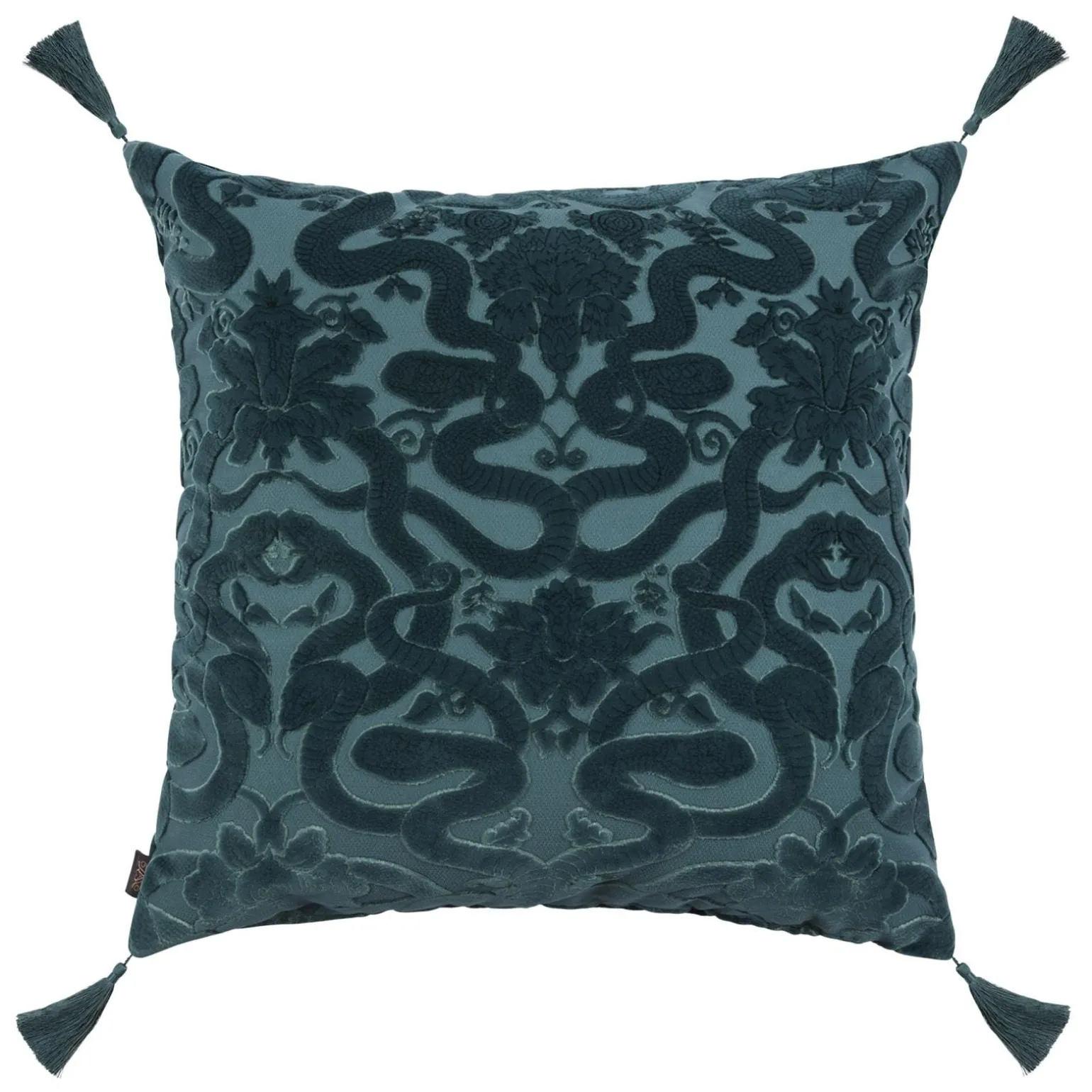 ANACONDA Large Tassel Cut-Velvet Cushion - Petrol