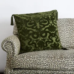 ANACONDA Large Tassel Cut-Velvet Cushion - Olive Green