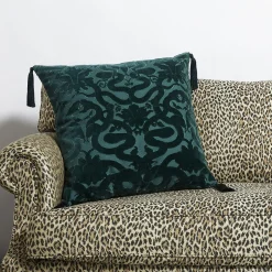 ANACONDA Large Tassel Cut-Velvet Cushion - Petrol