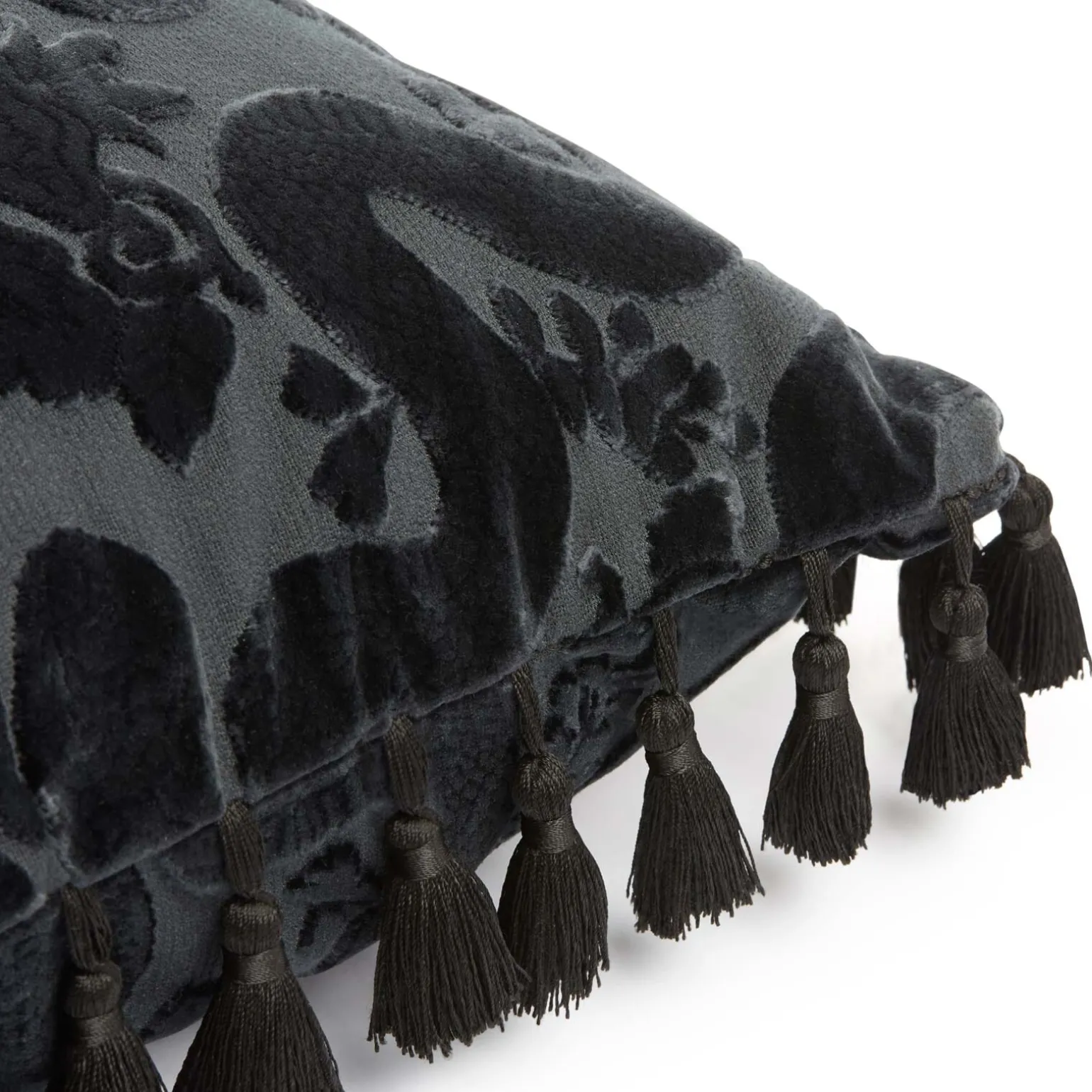 ANACONDA Large Tassel Cut-Velvet Cushion - Noir