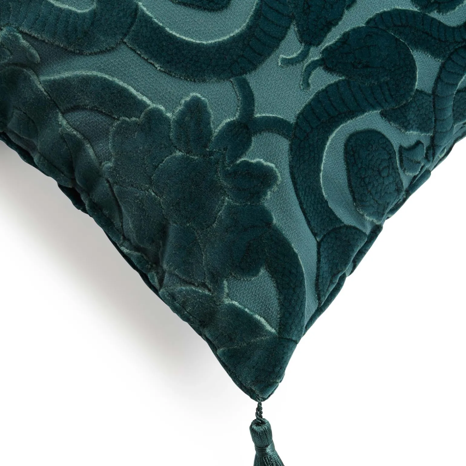 ANACONDA Large Tassel Cut-Velvet Cushion - Petrol