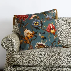 ARTEMIS Large Tassel Velvet Cushion - Petrol
