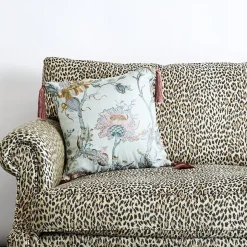 ARTEMIS Medium Tassel Embroidered Linen Cushion - Pistachio
