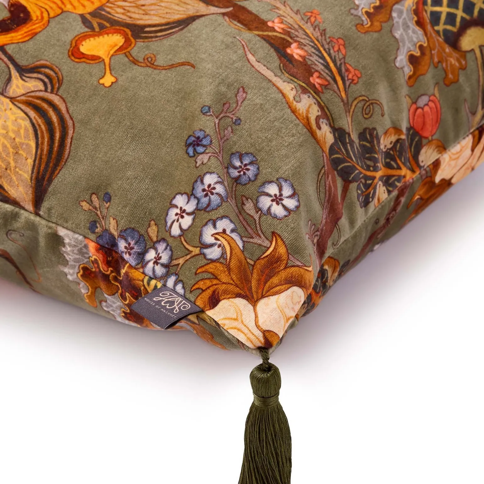 ARTEMIS Medium Tassel Velvet Cushion - Moss Green