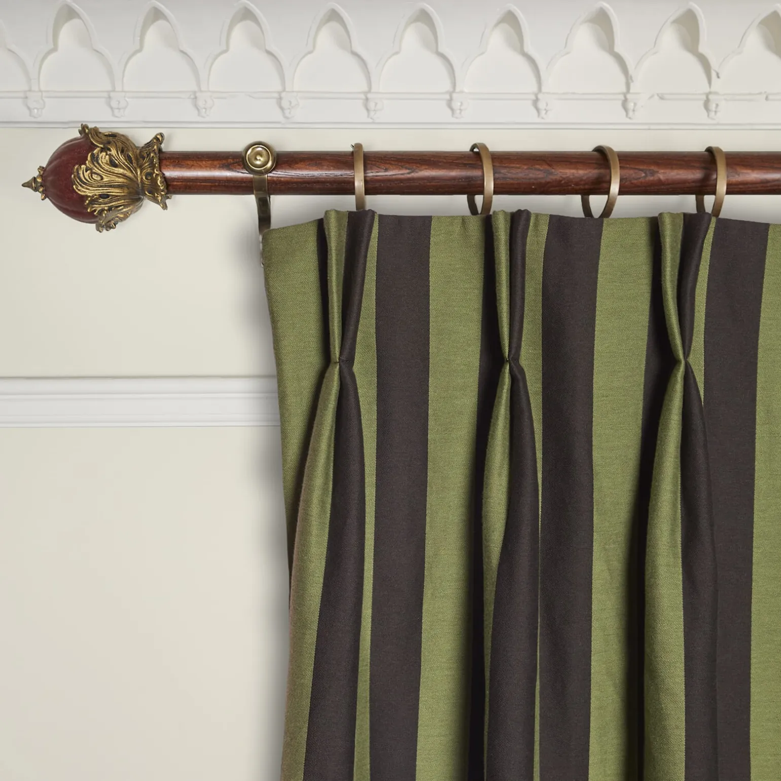 CAMELOT STRIPE Jacquard Curtain - Vedrigris and Noir