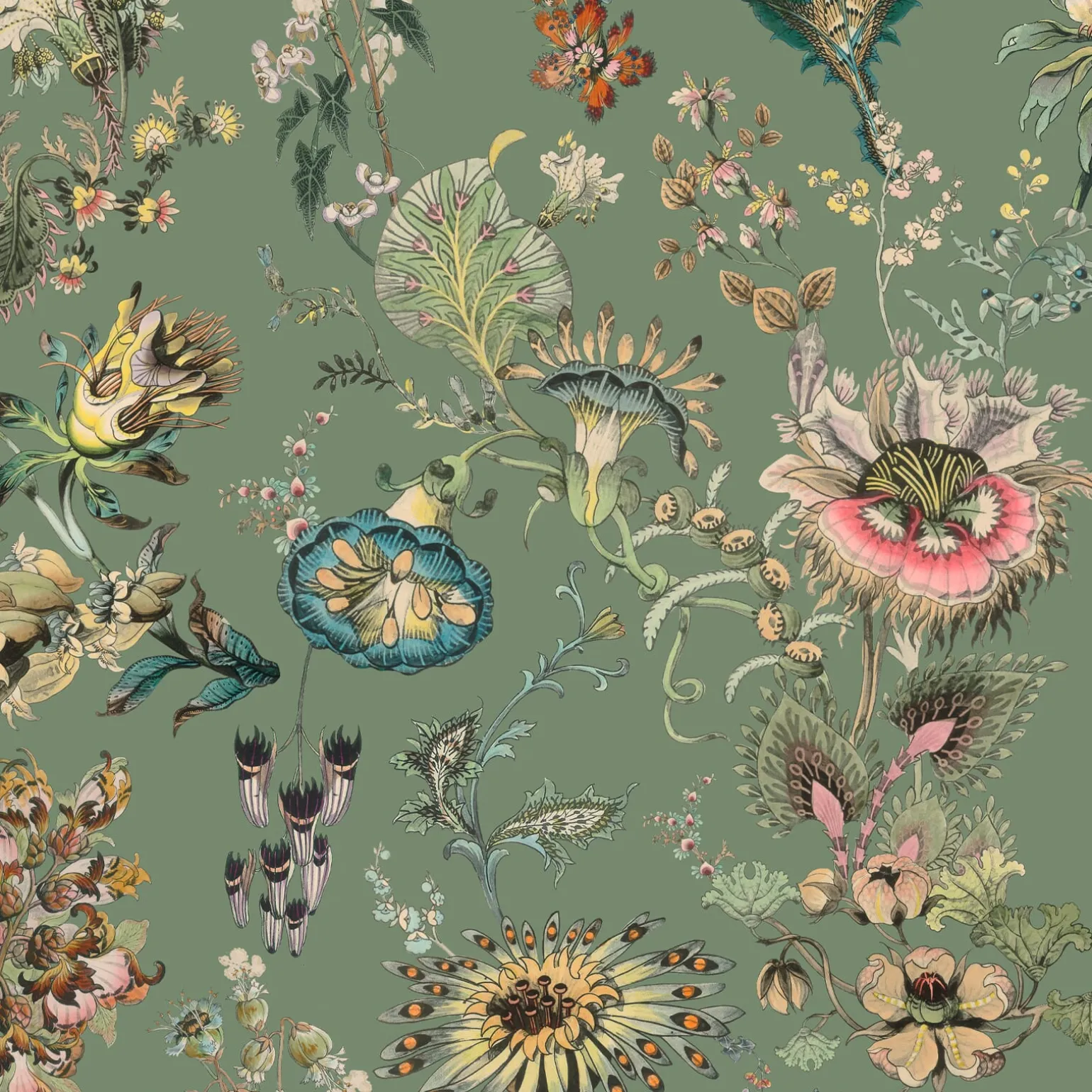 FLORA FANTASIA Wallpaper - Verdigris
