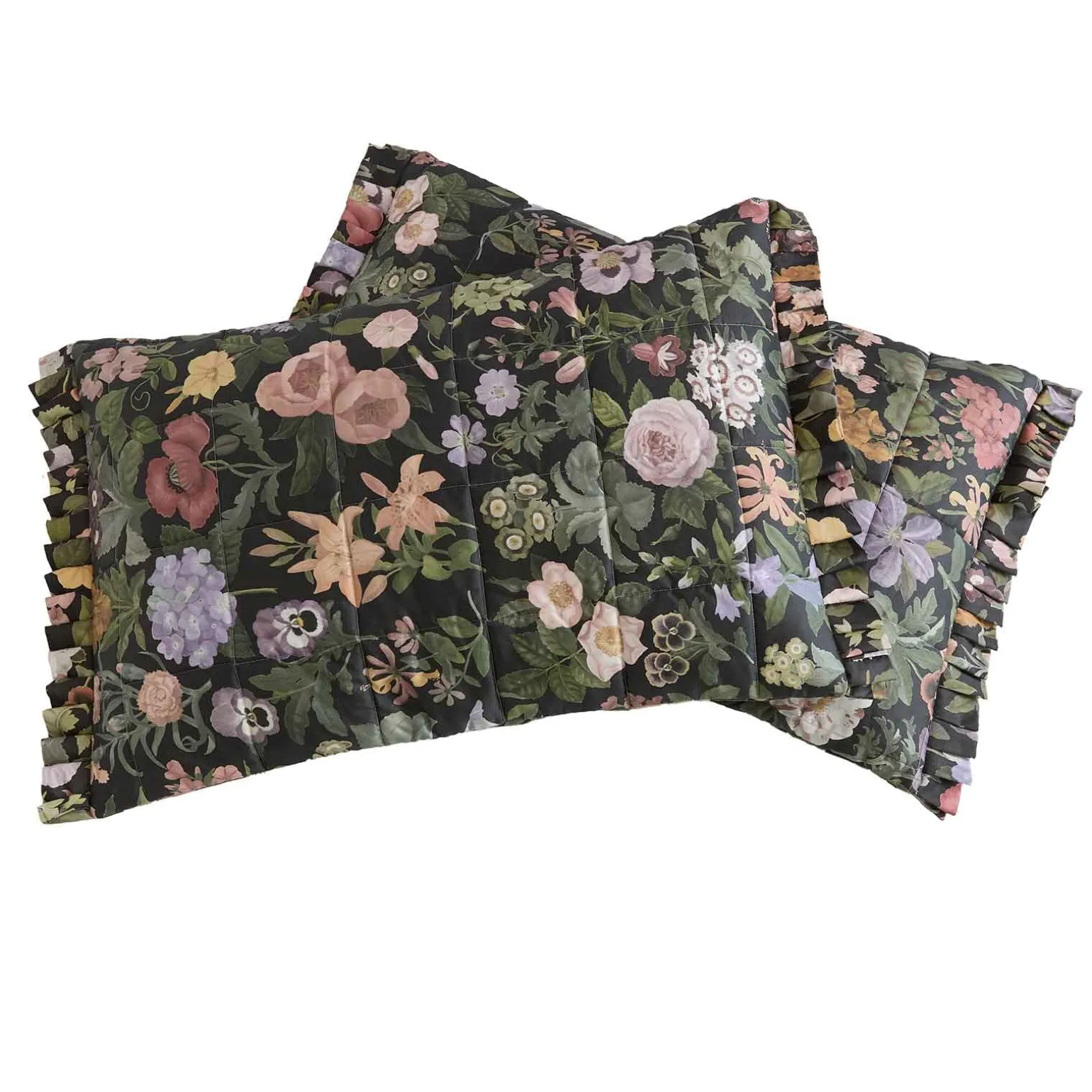 FLORALIA Cotton Sateen Pillowcases - Noir (Set of 2)