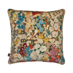 HOLLYHOCKS Large Velvet Cushion - Autumn