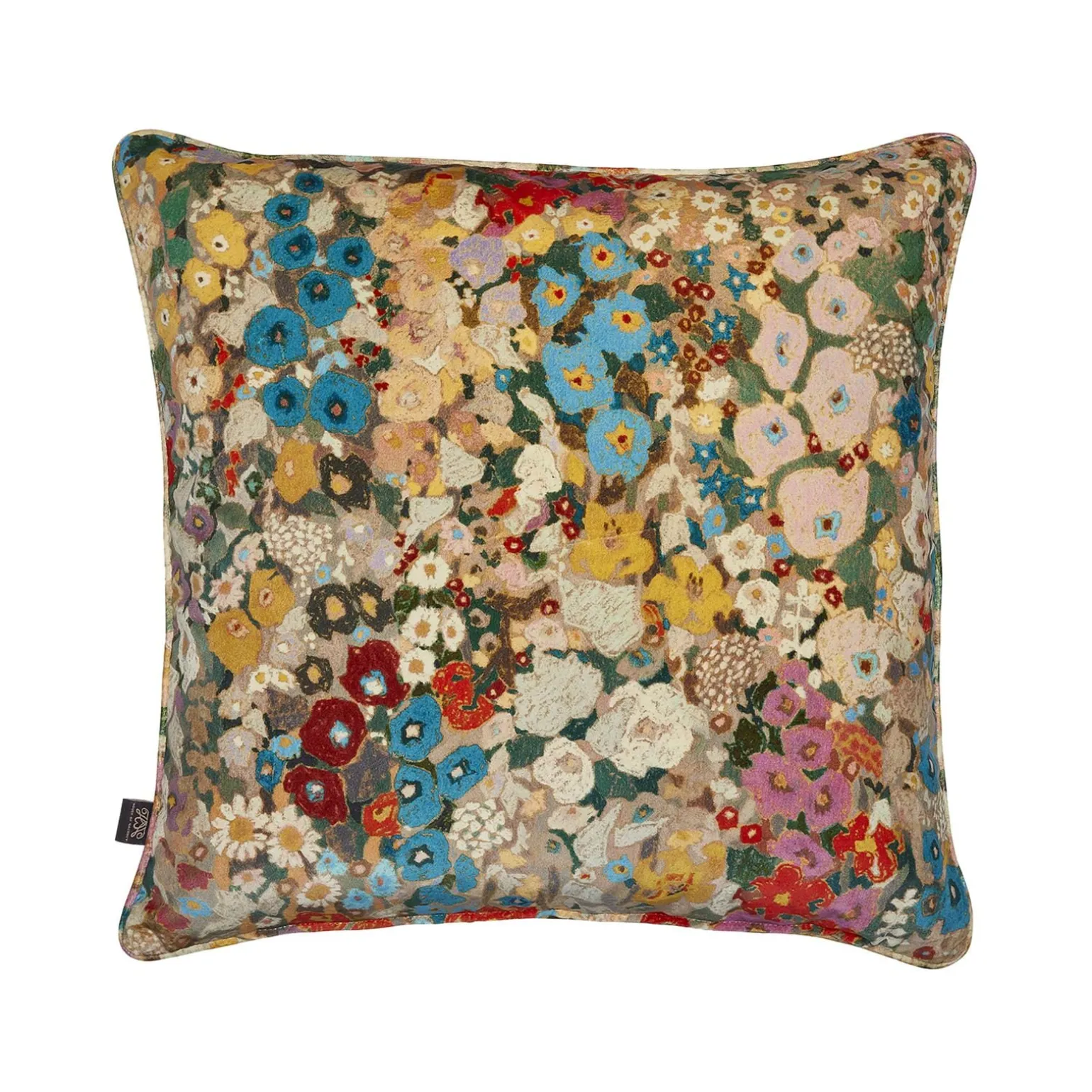 HOLLYHOCKS Large Velvet Cushion - Autumn