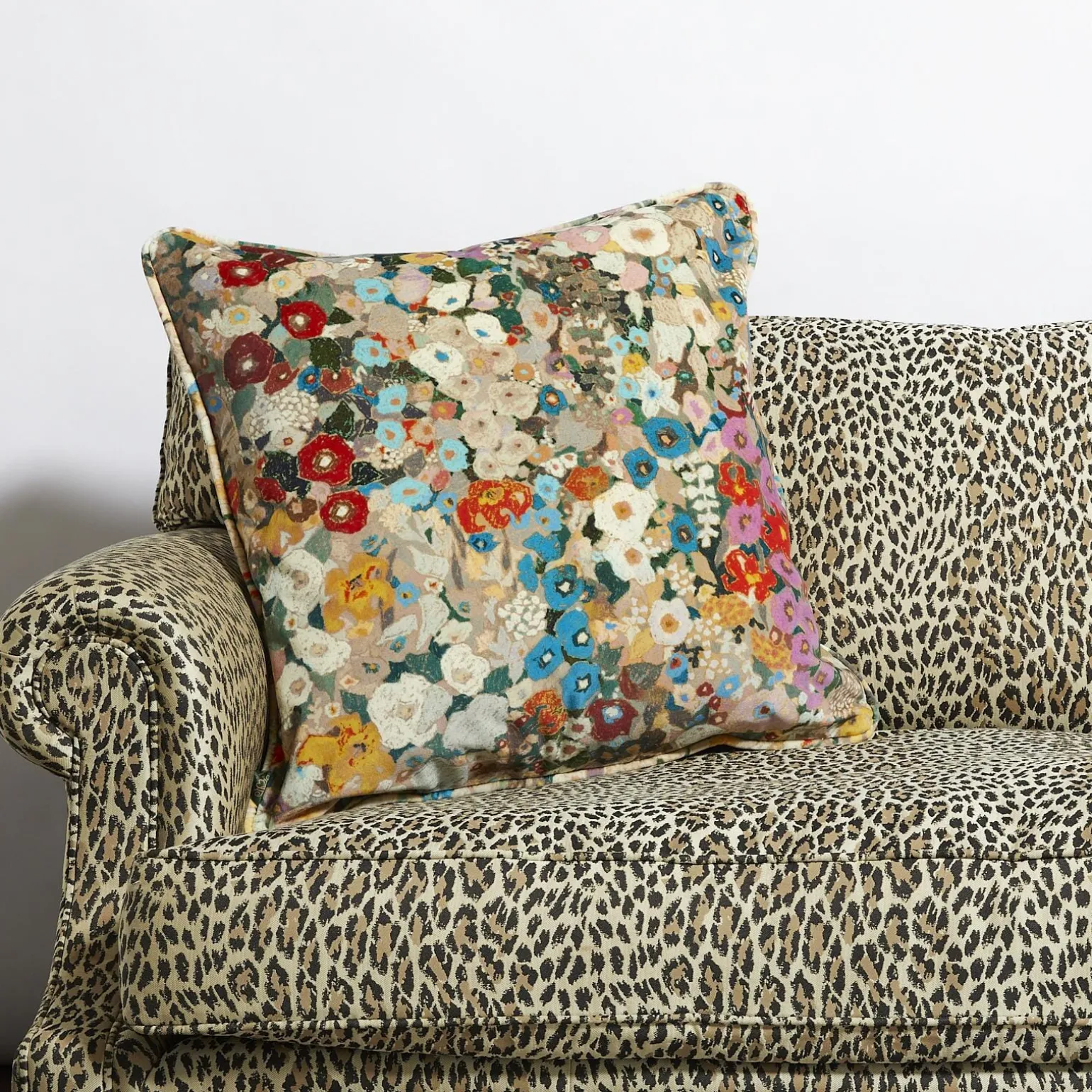 HOLLYHOCKS Large Velvet Cushion - Autumn