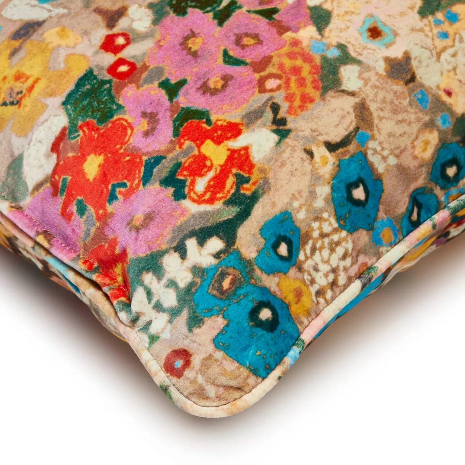 HOLLYHOCKS Large Velvet Cushion - Autumn