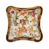 HOLLYHOCKS Medium Fringed Velvet Cushion - Spring