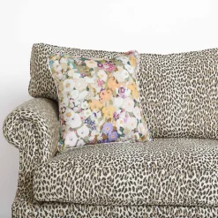 HOLLYHOCKS Medium Piped Cotton Linen Cushion - Spring