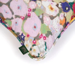 HOLLYHOCKS Medium Piped Cotton Linen Cushion - Spring