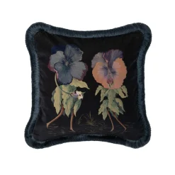LOVE LETTER Medium Fringe Velvet Cushion - Noir
