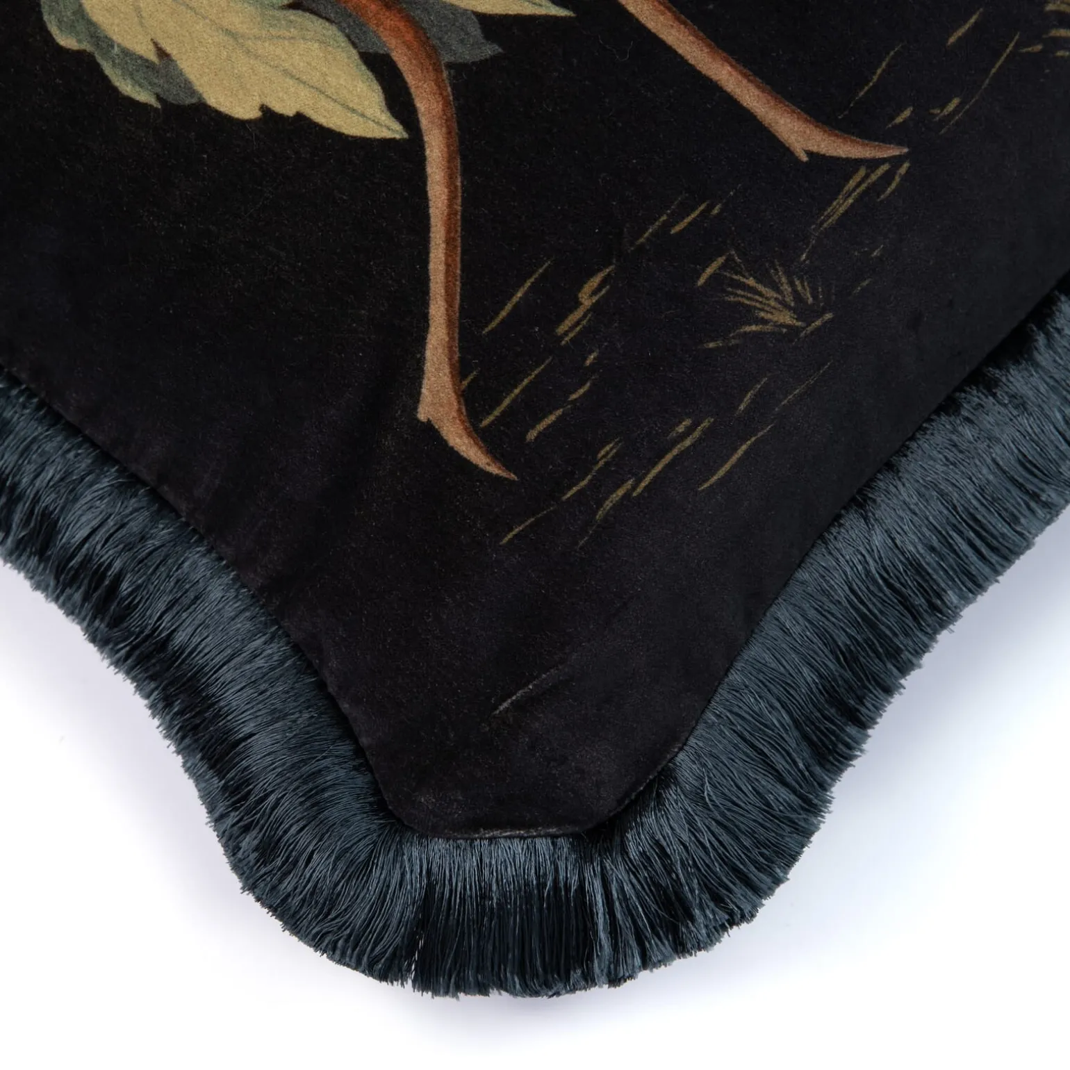 LOVE LETTER Medium Fringe Velvet Cushion - Noir