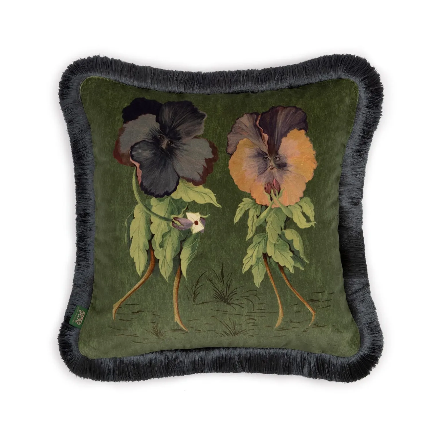 LOVE LETTER Velvet Medium Fringed Cushion - Verde