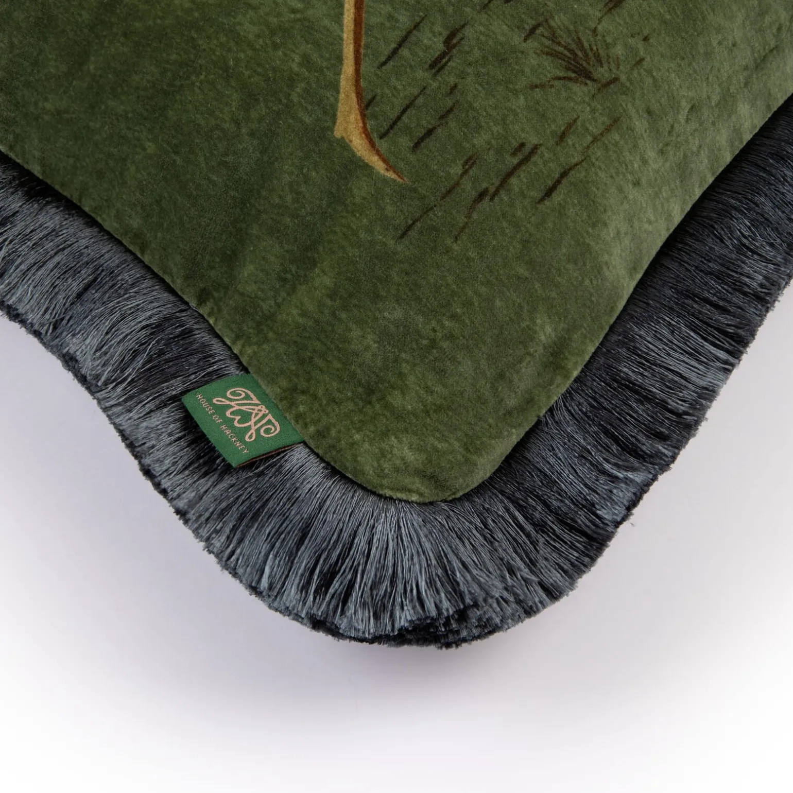 LOVE LETTER Velvet Medium Fringed Cushion - Verde