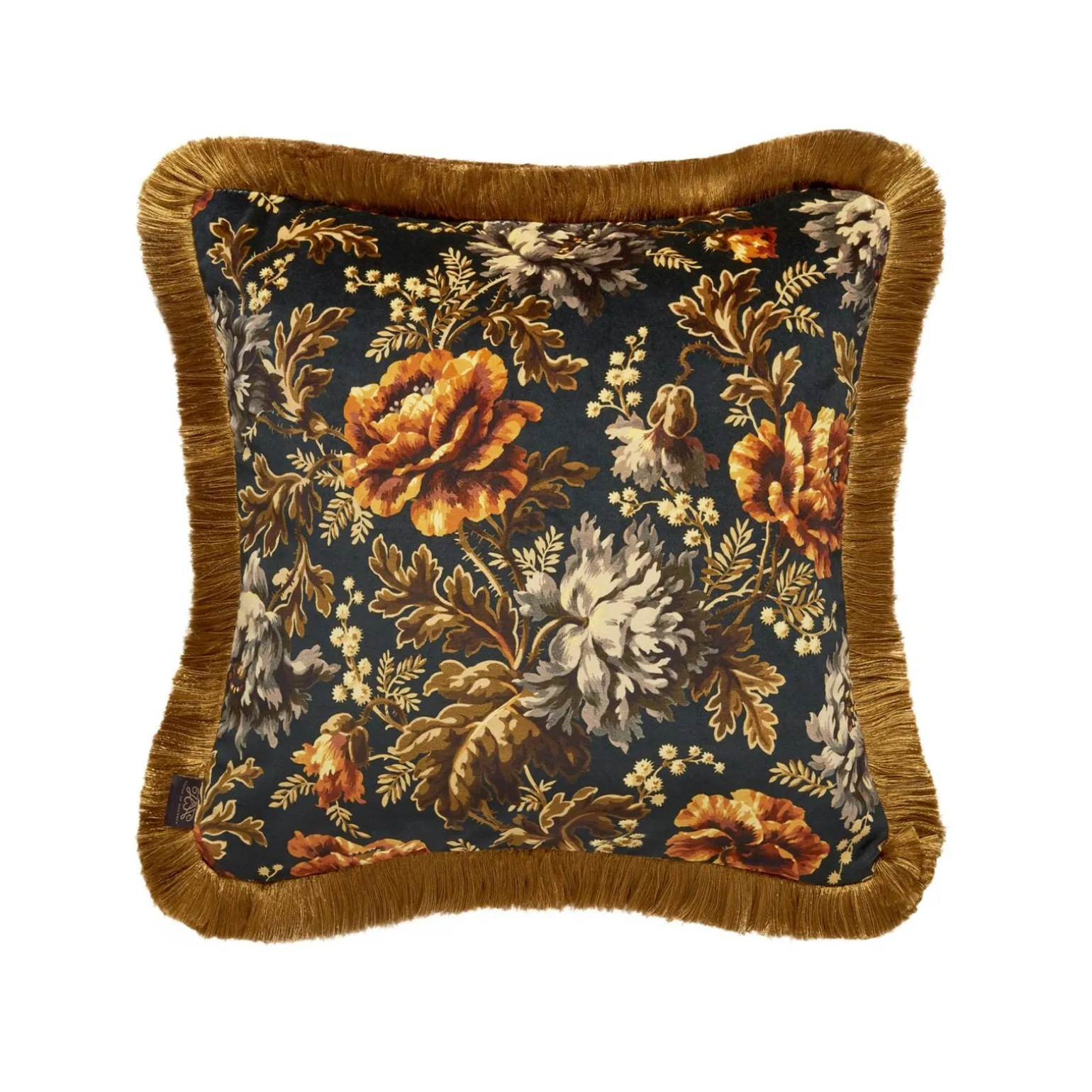 OPIA Medium Fringed Velvet Cushion - Midnight