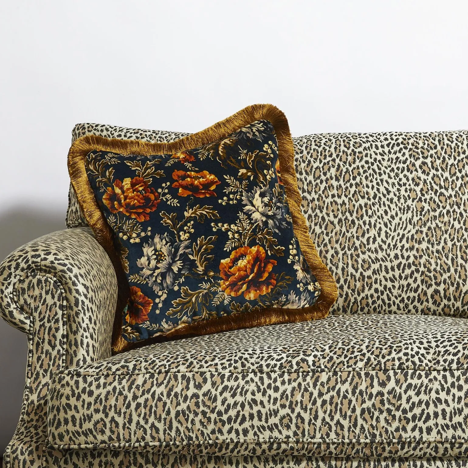 OPIA Medium Fringed Velvet Cushion - Midnight