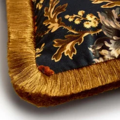 OPIA Medium Fringed Velvet Cushion - Midnight
