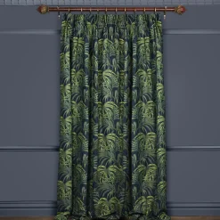 PALMERAL Cotton Linen Curtain - Midnight & Green