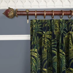 PALMERAL Velvet Curtain - Midnight & Green