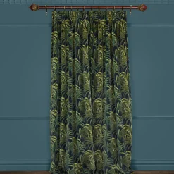 PALMERAL Velvet Curtain - Midnight & Green