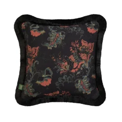 PERSEPHONE Medium Fringed Jacquard Cushion - Noir