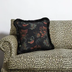 PERSEPHONE Medium Fringed Jacquard Cushion - Noir