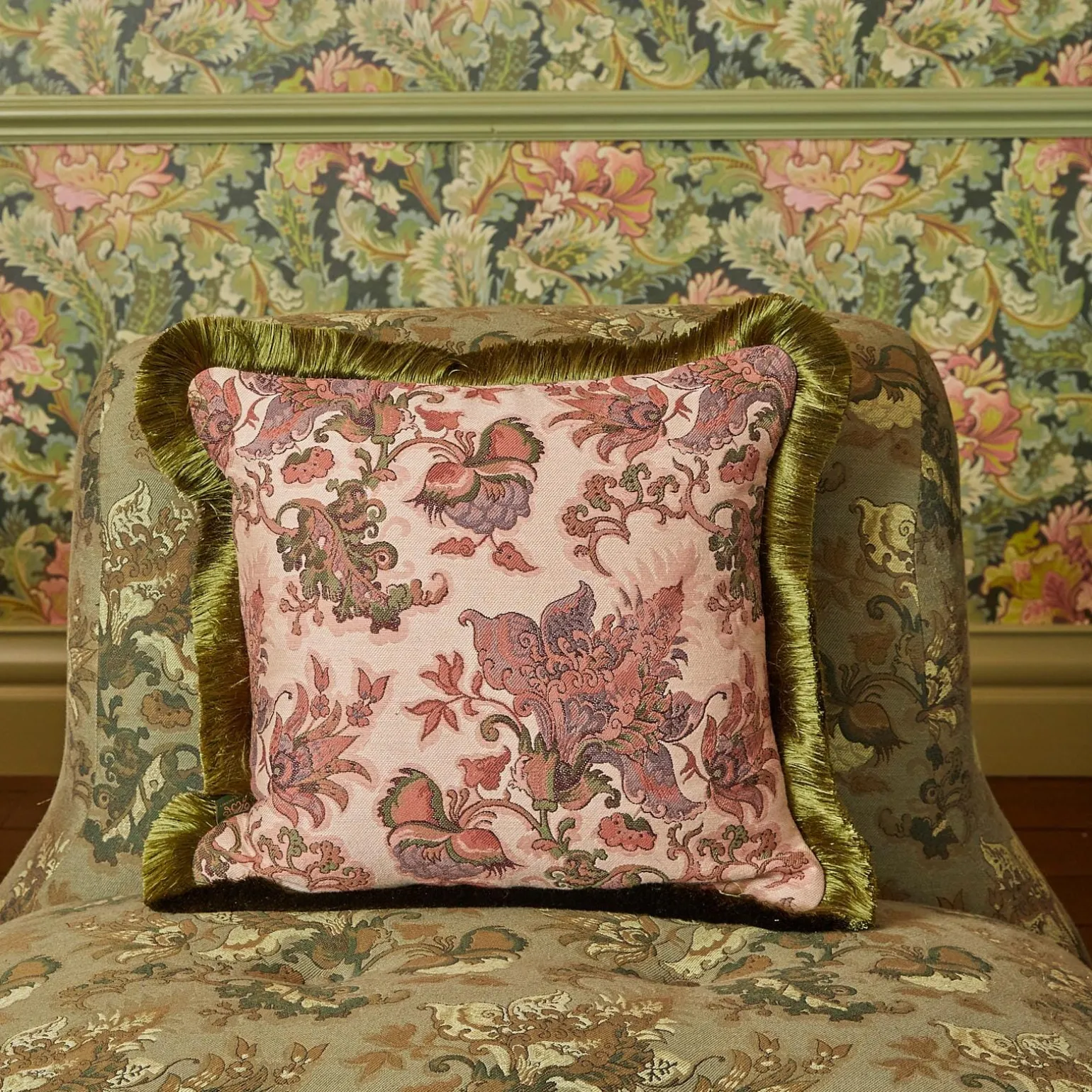 PERSEPHONE Medium Fringed Jacquard Cushion - Tourmaline