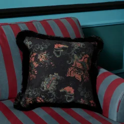 PERSEPHONE Medium Fringed Jacquard Cushion - Noir