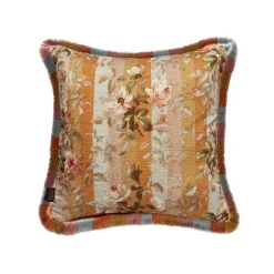 RAINBOW ROSE Medium Fringed Cotton Linen Cushion - Dusk Stripe