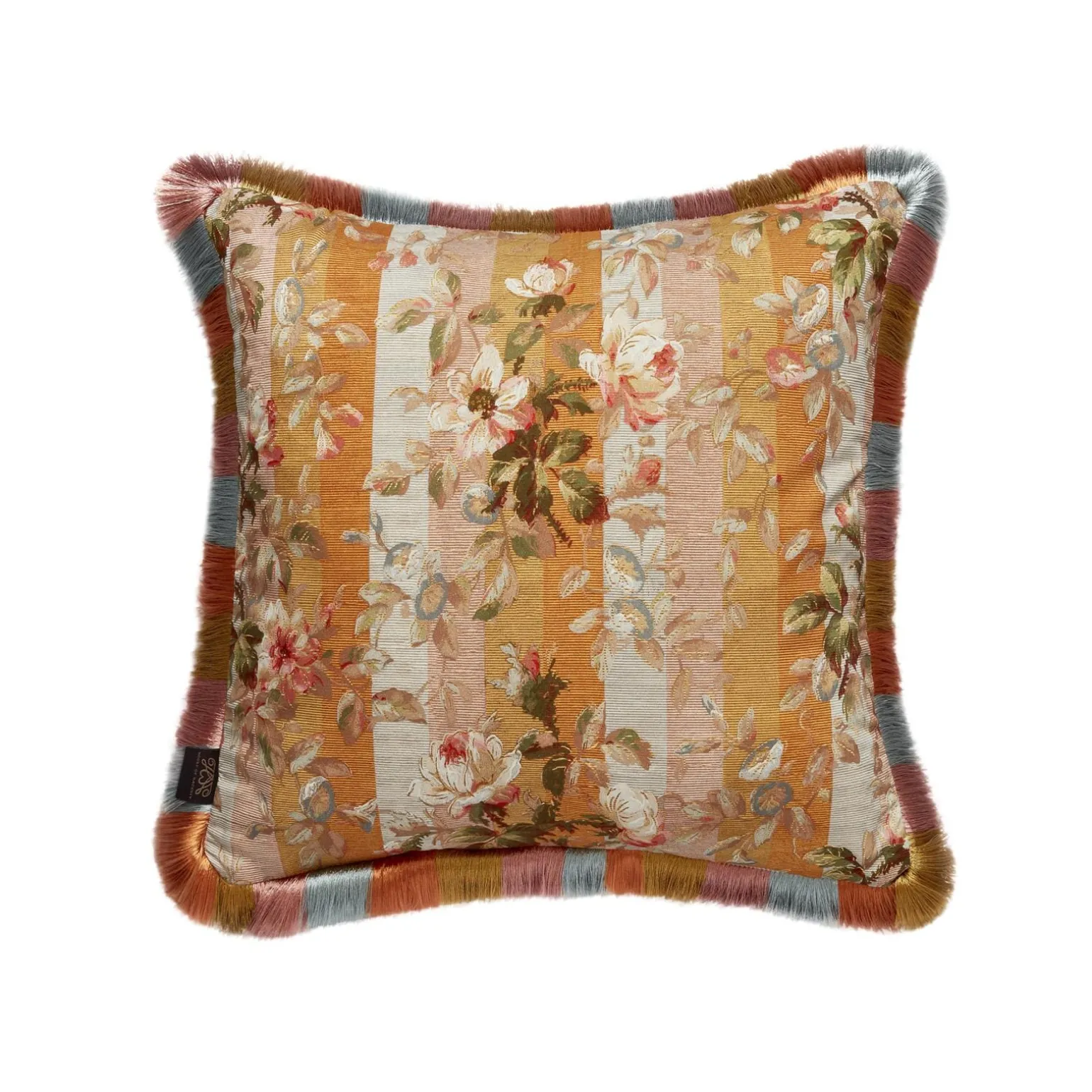 RAINBOW ROSE Medium Fringed Cotton Linen Cushion - Dusk Stripe