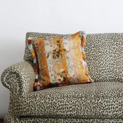 RAINBOW ROSE Medium Fringed Cotton Linen Cushion - Dusk Stripe