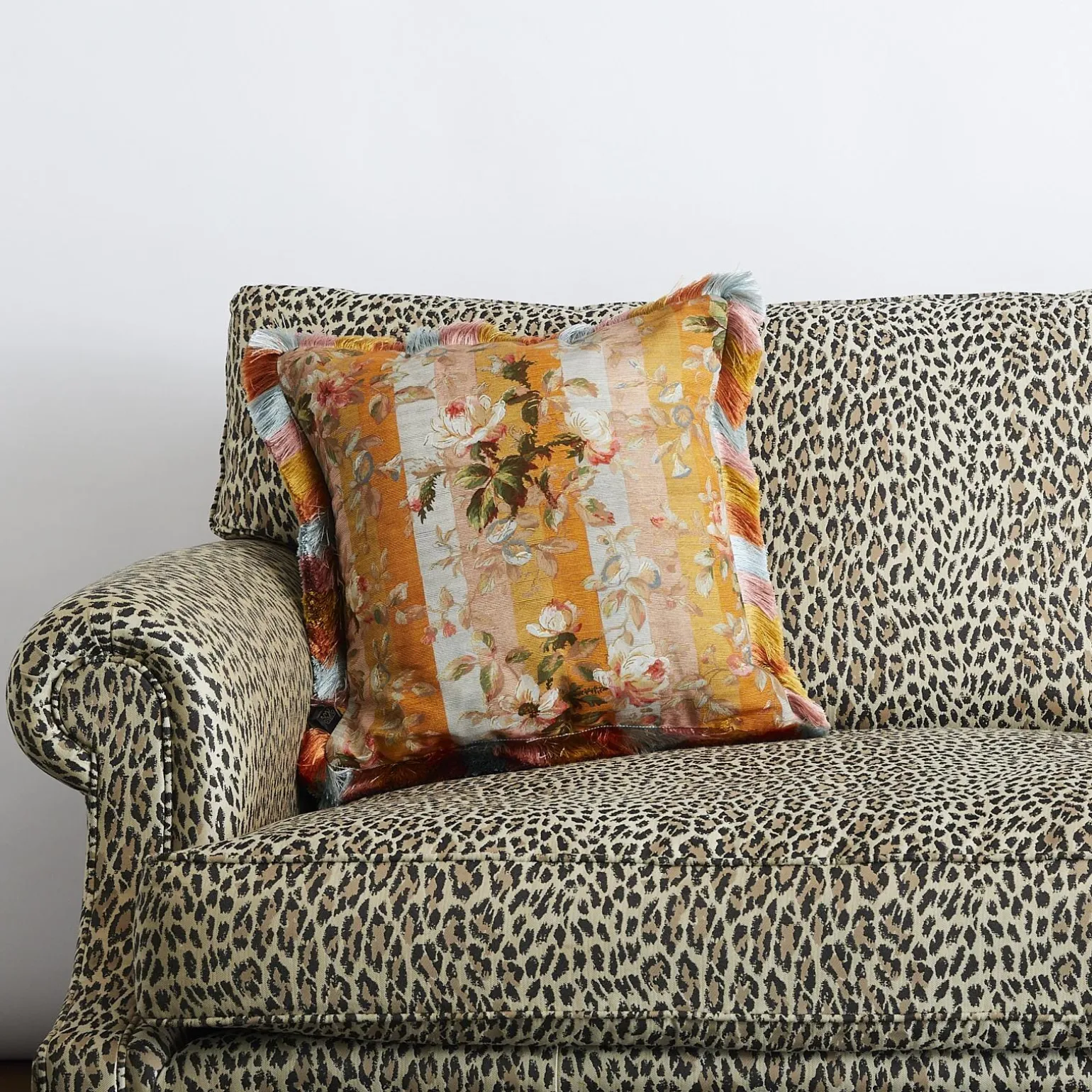 RAINBOW ROSE Medium Fringed Cotton Linen Cushion - Dusk Stripe