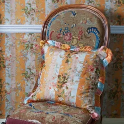 RAINBOW ROSE Medium Fringed Cotton Linen Cushion - Dusk Stripe