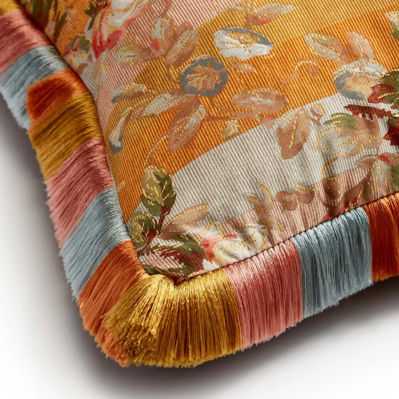 RAINBOW ROSE Medium Fringed Cotton Linen Cushion - Dusk Stripe