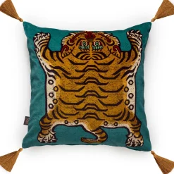 SABER Large Tassel Velvet Cushion - Teal