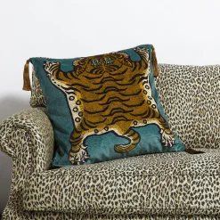 SABER Large Tassel Velvet Cushion - Teal