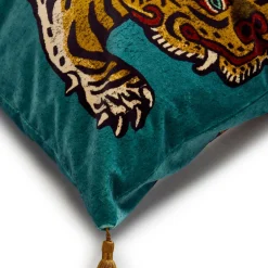 SABER Large Tassel Velvet Cushion - Teal