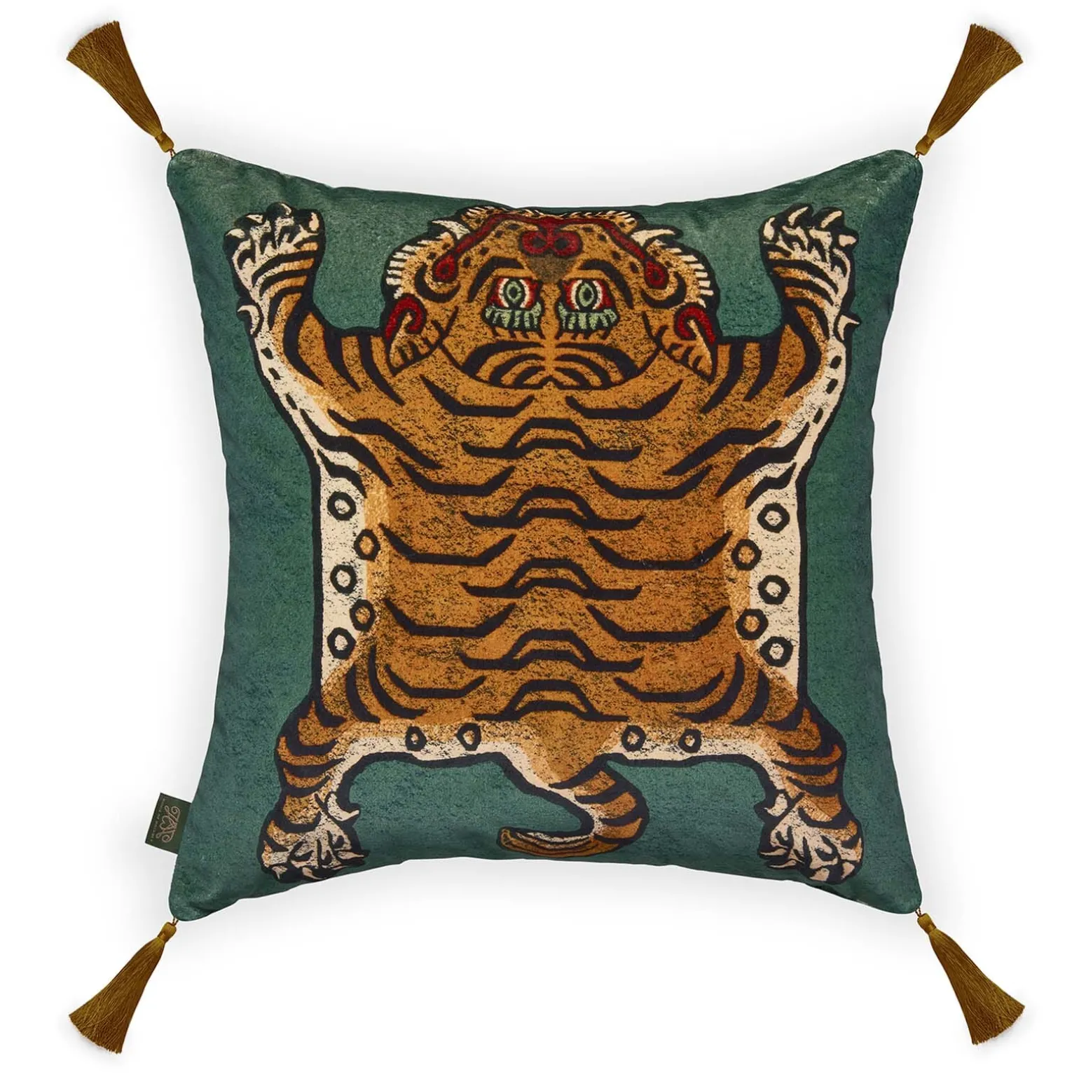 SABER Medium Tassel Velvet Cushion - Emerald