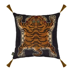 SABER Medium Tassel Velvet Cushion - Noir