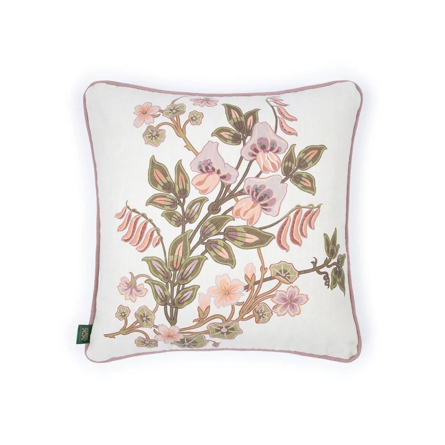 THE DANCING ORCHIDS Medium Piped Hemp Cushion - Ecru
