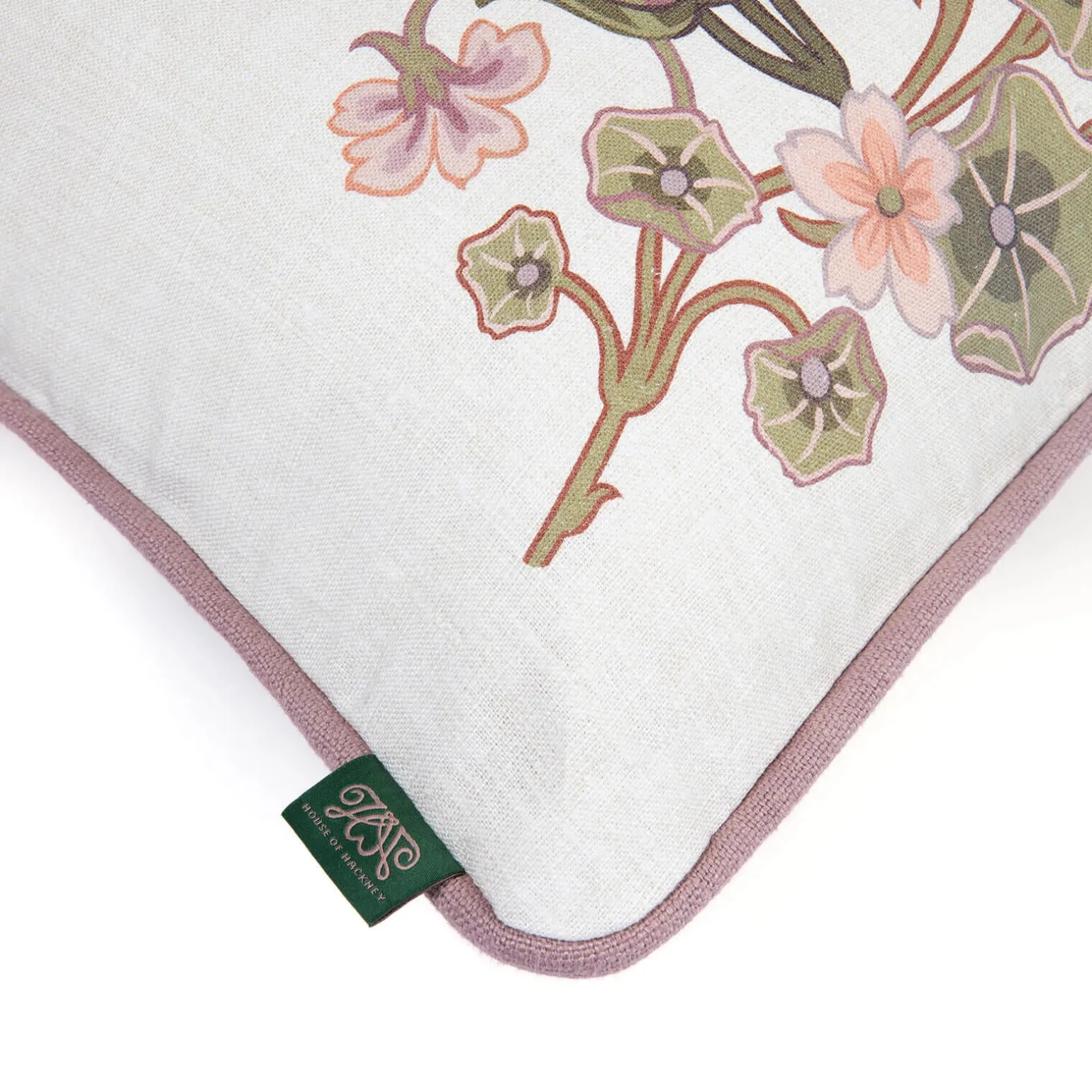 THE DANCING ORCHIDS Medium Piped Hemp Cushion - Ecru